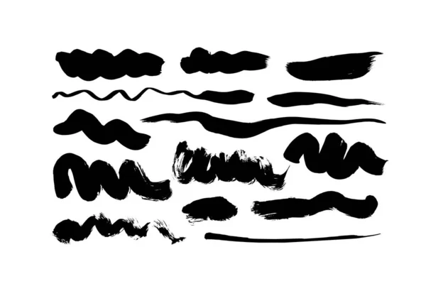 Pintura negro ondulado cepillo trazos colección de vectores. — Archivo Imágenes Vectoriales