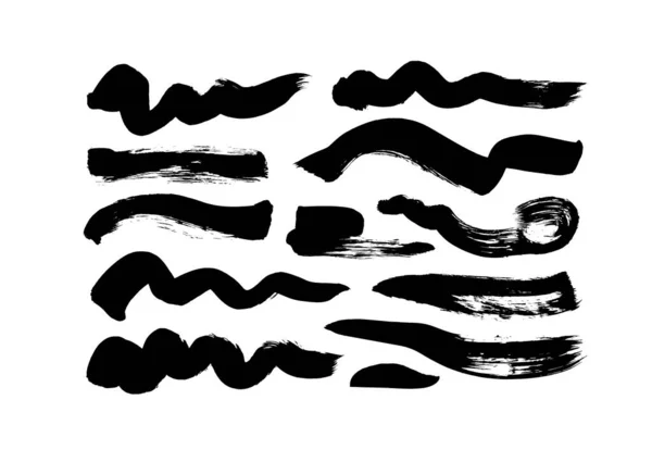 Zwarte verf golvende penseelstreken vector collectie — Stockvector
