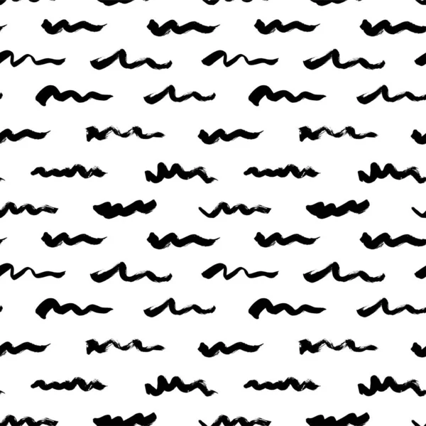 Coups de pinceau ondulés dessinés à la main motif sans couture — Image vectorielle
