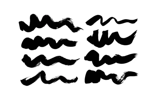 Pintura negro ondulado cepillo trazos colección de vectores. — Archivo Imágenes Vectoriales