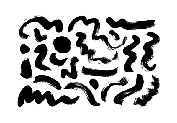 Zwarte verf golvende penseelstreken vector collectie. — Stockvector