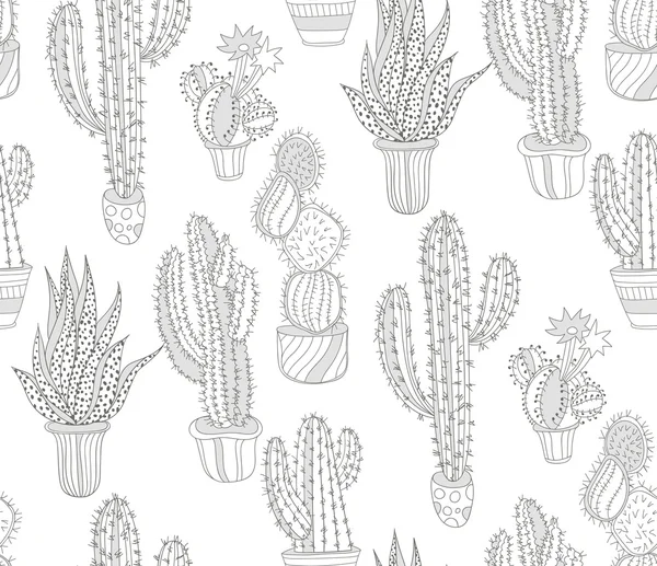 Patrón de cactus dibujado a mano. Fondo sin costuras . — Vector de stock