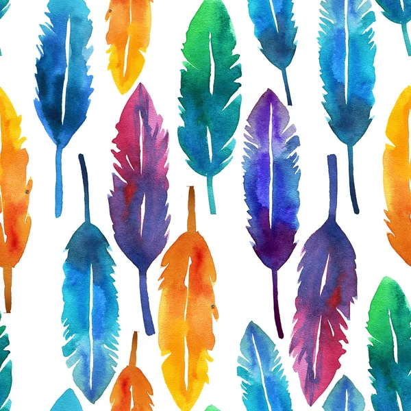 Een naadloze patroon met aquarel veren. — Stockfoto