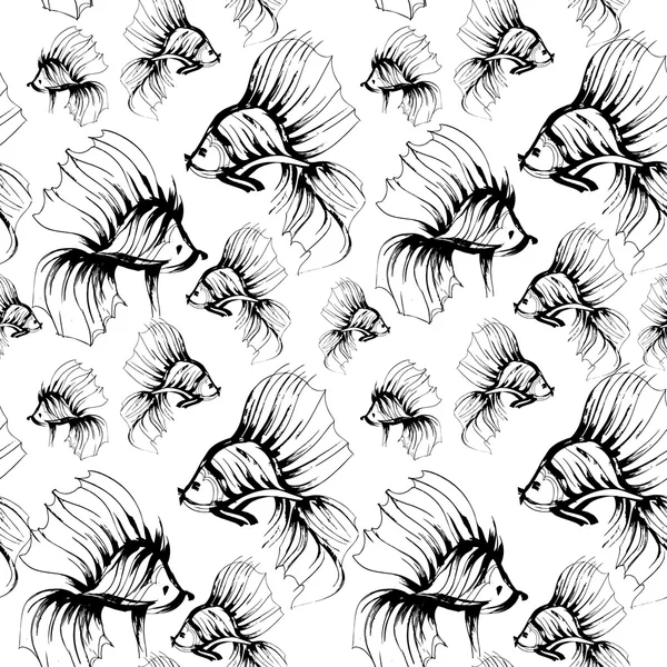 Nahtloses Muster mit handgezeichneten Goldfischen. — Stockvektor