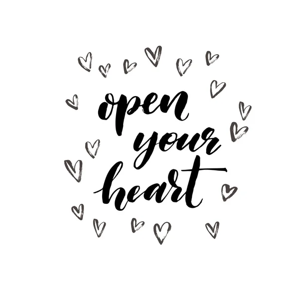 Abre tu corazón frase . — Vector de stock