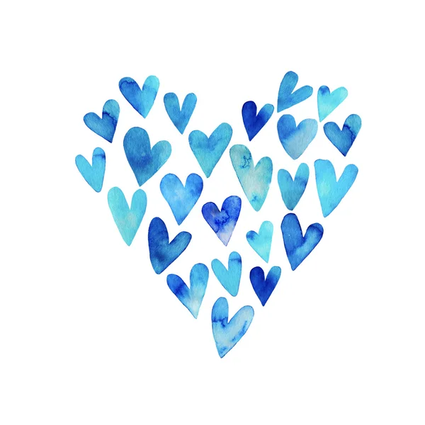 El boyalı mavi kalplerin koleksiyonu. — Stok fotoğraf