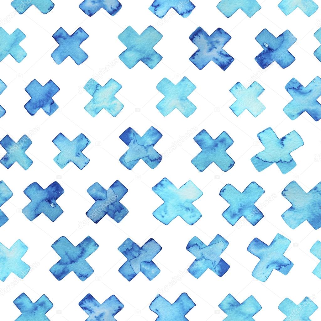 Seamless pattern with watercolor crosses. 