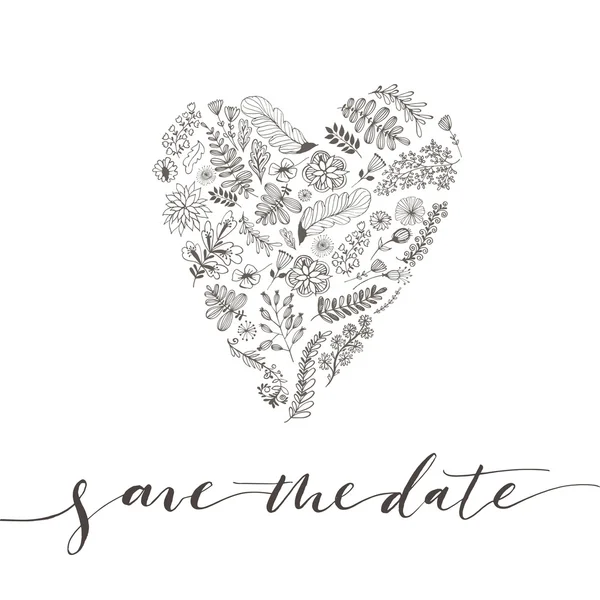 Tarih kartını kaydedin. Çiçek elementleri ile Kalp. 
