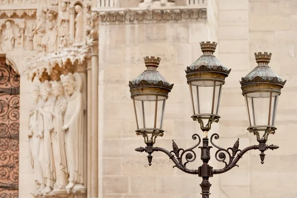 Pouliční lampa u katedrály Notre Dame — Stock fotografie