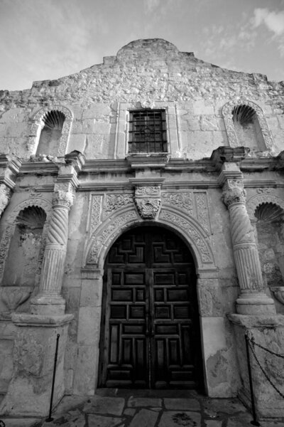 Entrance to the Alamo mission national landmark in San Antonio, Texas
