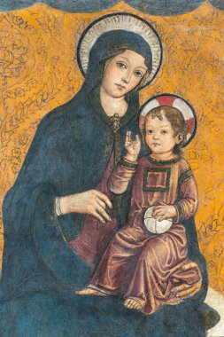 Madonna ve çocuk Ortaçağ fresk