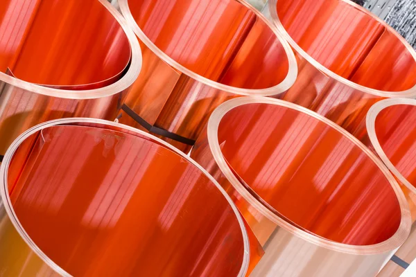 Closeup of copper sheet in rolls — Stock Photo, Image