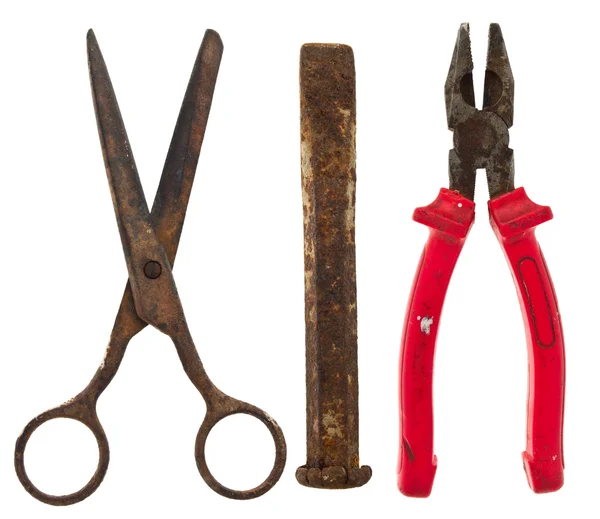 Old isolated tools:scissors, chisel, pliers — Stock Photo, Image