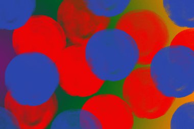 Renkli toplar. Gradyan arkaplanda mavi kırmızı. Soyut dokular. Önden görünüm.