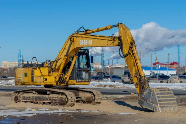 Sarı Kazıcı Buldozerler Surgut Rusya Nisan 2021 — Stok fotoğraf