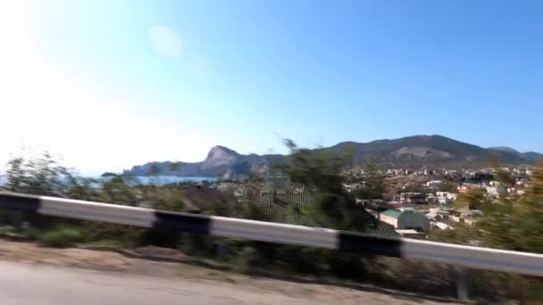 Dirija Carro Montanha Crimeia Sudak Cidade Verão — Vídeo de Stock