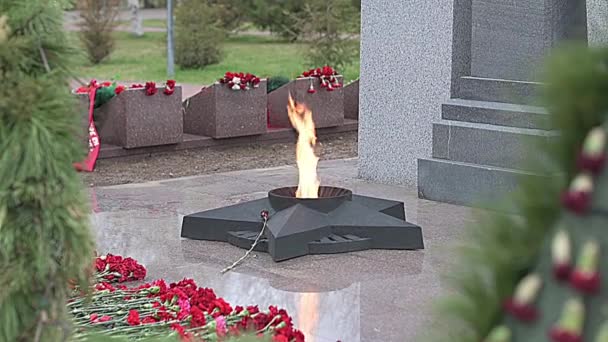Вечный Огонь Памятник Павшим Воинам Великой Отечественной Войны — стоковое видео