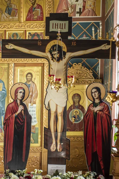 Installation Jesus Cross Orthodox Church Khanty Mansiysk City Russia May — Stockfoto