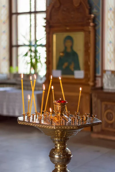 Velas Acesas Igreja Ortodoxa Cristianismo Ícone Religião Símbolo — Fotografia de Stock