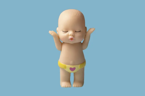 Little Doll Toy Blue Background Isolate — Stock Photo, Image