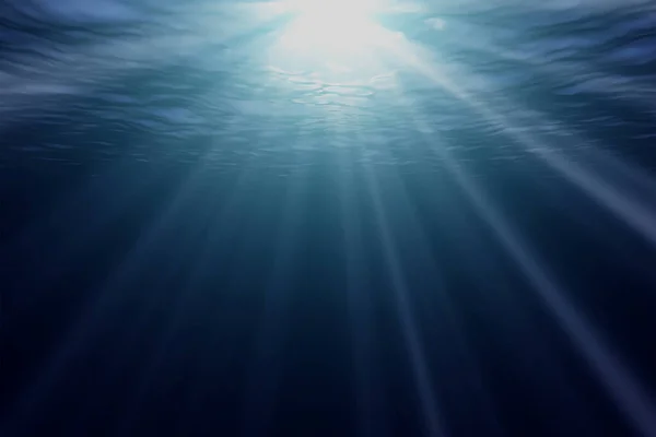 Zonnestralen Onder Water Oceaan Rustig Vooraanzicht Buitenshuis Horizontaal Schot Stockafbeelding