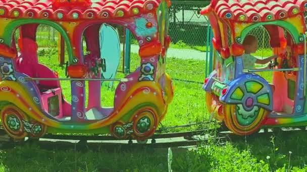 Train Amusement Park Slow Motion — Stock Video