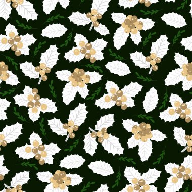 Noel arkaplanlı kusursuz desen, Holly ile kış deseni, ambalaj kağıdı, kış selamları, web sayfası geçmişi, Noel ve yeni yıl tebrik kartları.