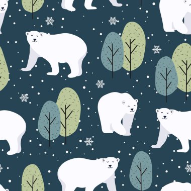 Kutup ayısı geçmişine sahip kusursuz Noel deseni geyik ve tilki desenli kış deseni ambalaj kağıdı, kış selamları, web sayfası geçmişi, Noel ve yeni yıl tebrik kartları.