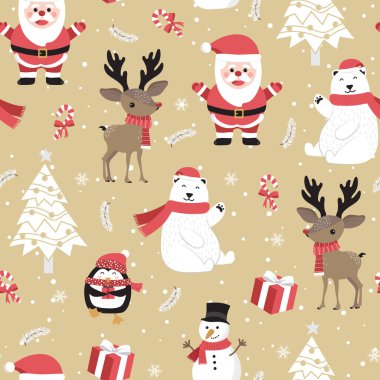 Noel Baba ve ren geyiği geçmişine sahip kusursuz bir Noel deseni kutup ayılı kış deseni, ambalaj kağıdı, kış selamları, web sayfası geçmişi, Noel ve yeni yıl tebrik kartları.