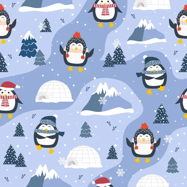 Patrón Sin Costuras Navidad Con Fondo Pingüino Patrón Invierno Papel — Vector de stock