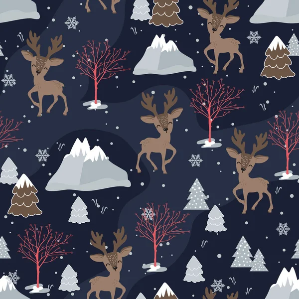 Christmas Seamless Pattern Reindeer Background Winter Pattern Wrapping Paper Winter — Stock Vector