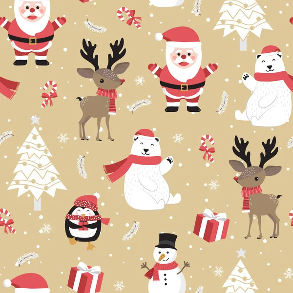 Modèle Sans Couture Noël Avec Santa Fond Renne Modèle Hiver — Image vectorielle