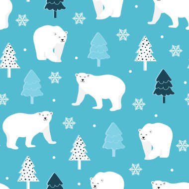 Kutup ayısı geçmişine sahip kusursuz bir Noel deseni, beyaz ayılı kış deseni, ambalaj kağıdı, şablon dolguları, kış selamları, web sayfası geçmişi, Noel ve yeni yıl tebrik kartları.