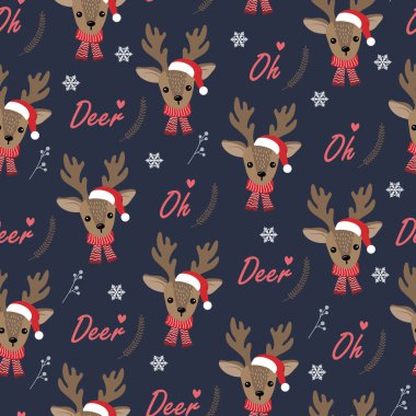 Ren geyiği geçmişi olan kusursuz bir Noel deseni geyik deseni, ambalaj kağıdı, şablon dolguları, kış selamları, web sayfası geçmişi, Noel ve yeni yıl tebrik kartları.