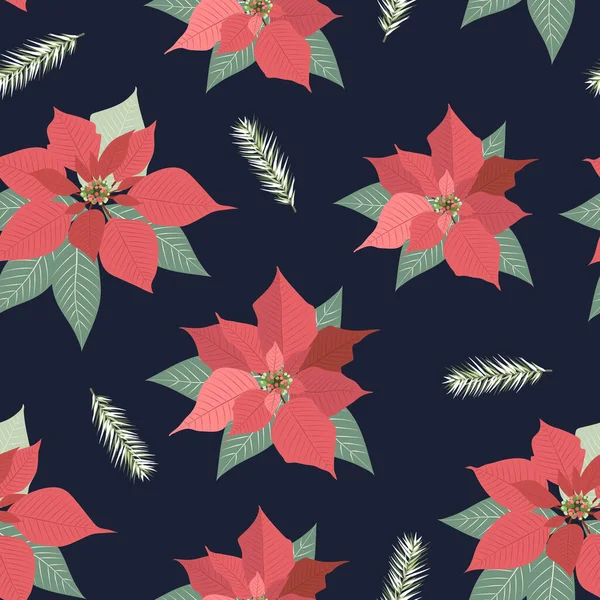 Padrão Sem Costura Natal Com Fundo Planta Poinsettia Padrão Inverno — Vetor de Stock