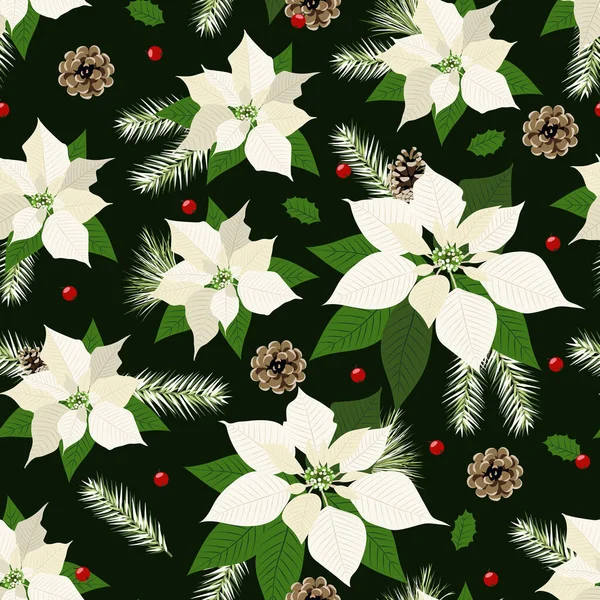 Modèle Sans Couture Noël Avec Fond Plante Poinsettia Motif Hiver — Image vectorielle