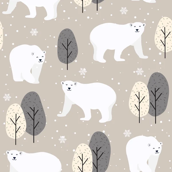 具有北极熊背景的圣诞无缝图案 带有鹿和狐狸背景的冬季图案 包装纸 冬季问候 网页背景 圣诞和新年贺卡 — 图库矢量图片#