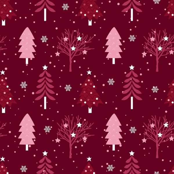 Noel Ağacı Desensiz Arkaplan Ambalaj Kağıdı Şablon Dolguları Kış Selamları — Stok Vektör