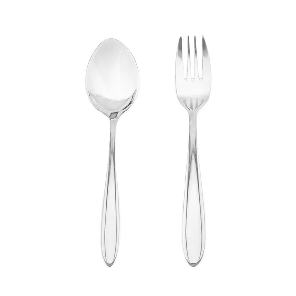 Forchetta e cucchiaio su sfondo bianco isolato — Foto Stock