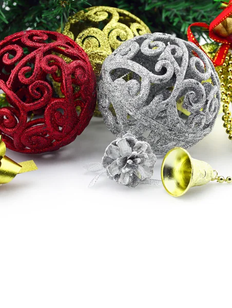 Christmas background with a silver and red ornament and decorati — Stock Photo, Image