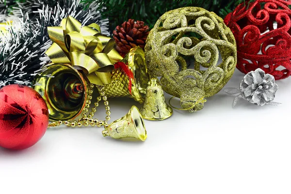 Christmas background with a golden ornament and decorations — Stock Photo, Image