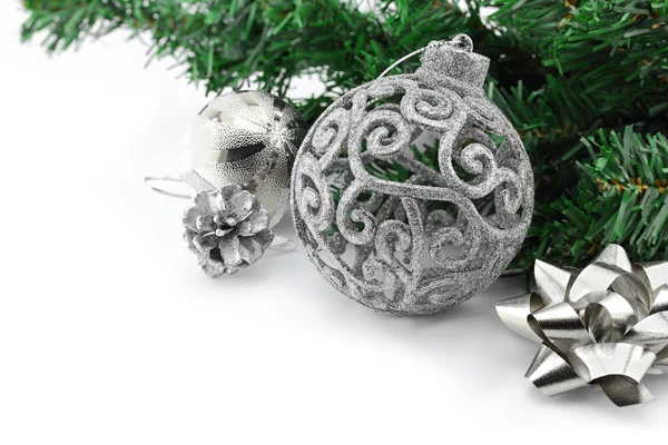 Christmas background with a silver ornament and decorations — Stock Photo, Image