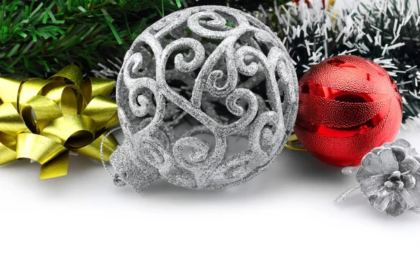 Christmas background with a silver ornament and decorations — Stock Photo, Image