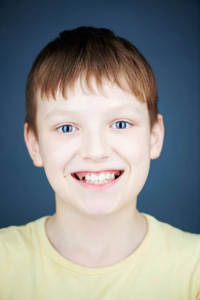 Happy Smiling Boy Blue Background — Stock Photo, Image