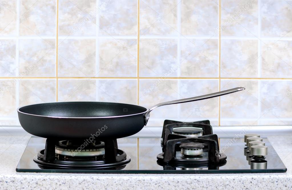 frying pan on the gas stove