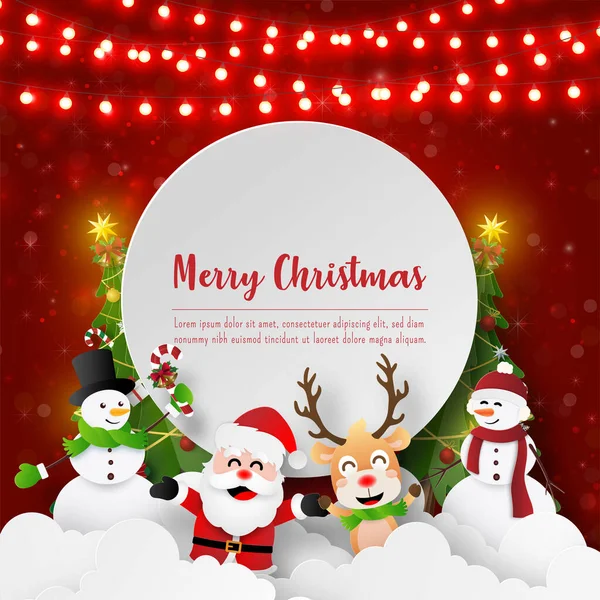 Paper Art Christmas Themed Santa Claus Friends Copy Space Merry — стоковий вектор