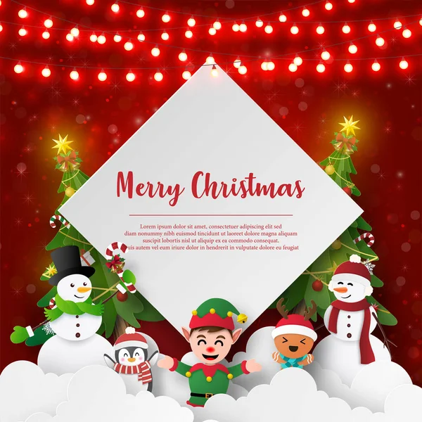 Χριστουγεννιάτικη Καρτ Ποστάλ Χιονάνθρωπων Και Φίλων — Διανυσματικό Αρχείο