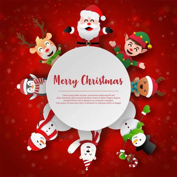 Paper Art Christmas Themed Santa Claus Friends Copy Space Merry — стоковий вектор