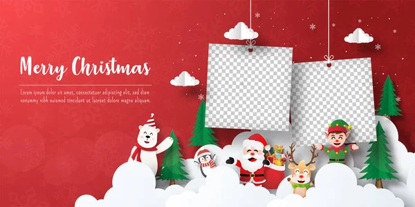 Noel Baba ve arkadaşlarıyla Noel kartı çerçevesi afişi.