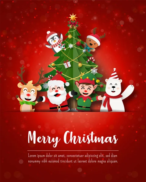 Mutlu Noeller ve mutlu yıllar, Noel Baba ve Noel kartpostalındaki arkadaşlar
